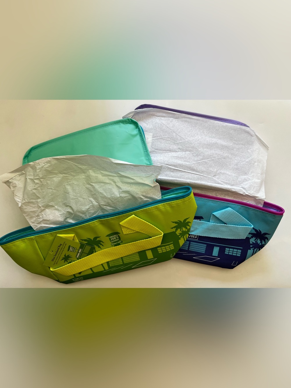 Trader Joe's 2026 Mini Insulated Bags Green & Blue NEW LIMITED EDITION LOT OF 2